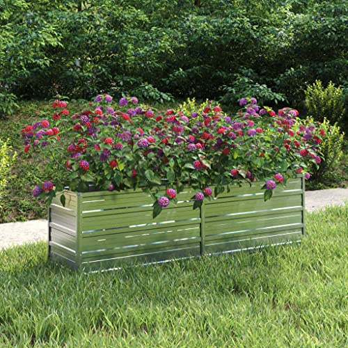 Myheimly Garten Hochbeet Pflanzkasten Pflanzbeet Gemüsebeet Blumenbeet Blumenkasten Frühbeet Gartenbeet Blumenkübel Pflanzkübel Verzinkter Stahl Silbern 160 x 40 x 45 cm
