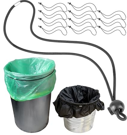 Universal elastic band for waste bins, 12 pack, fits up to 50 litre individual inserts, compatible with WESCO waste bins, 70 cm elasticated rubber ring, adjustable length with elasticated stopper