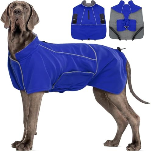 Katzinst Hundemantel Wasserdicht Große Hunde, Regenmantel Hund, Hundejacke Winter Warmer Hunderegenmantel für Große Hunde, Hundemantel Deutsche Dogge Blau 4XL