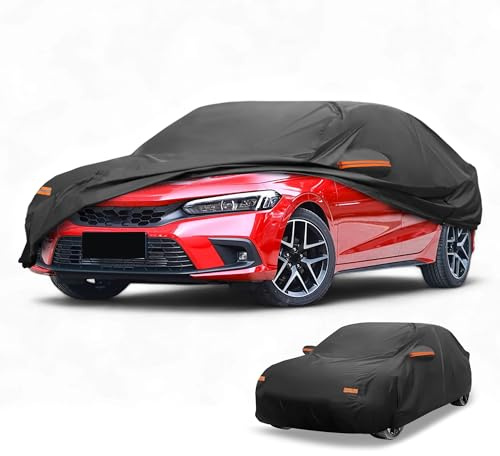 Partuto 190T-PU Full Car Cover for Honda Civic Sedan with Zipper | Waterproof All Weather Sun Rain Protection, Full Cover, Left Side Zippers, Black