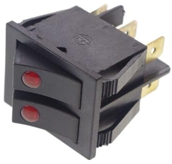 LOT2 Interrupteur à bascule DPDT 2 positions noir à 6 broches avec lampe rouge KCD8-212N