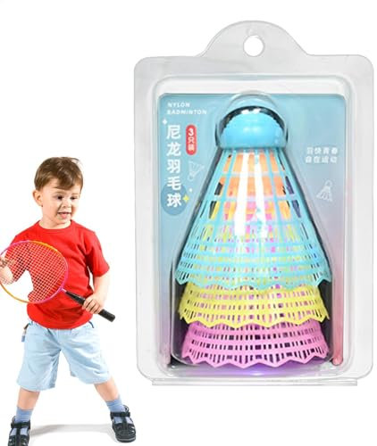 Badmintonball-Licht – Beleuchtung Badminton-Federball – hohe Elastizität Nylon Badminton, 3 x bunte Badminton für Indoor-Outdoor-Sportaktivitäten