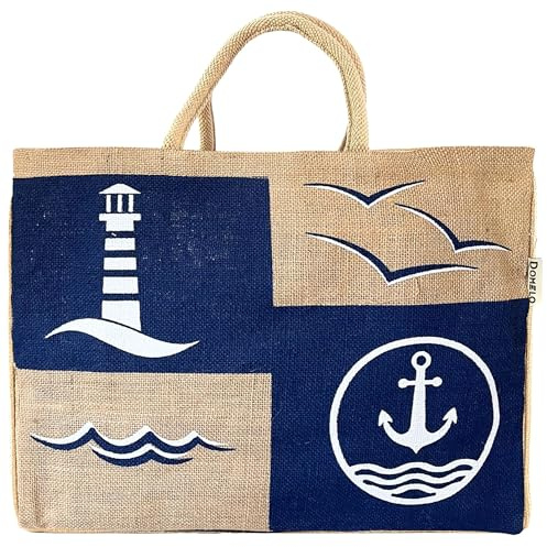 Domelo Einkaufstasche groß Jute Tasche Strandtasche XXL Arbeitstasche Damen Badetasche faltbar große Handtasche Korb einkaufen Jutetaschen mit Aufdruck Tragetasche Einkaufskörbe