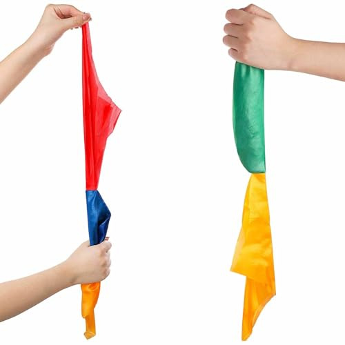 Lot de 2 foulards magiques à changement de couleur – Parfait pour la magie de rue, les fêtes et les spectacles pour enfants – Bleu, jaune, rouge, vert