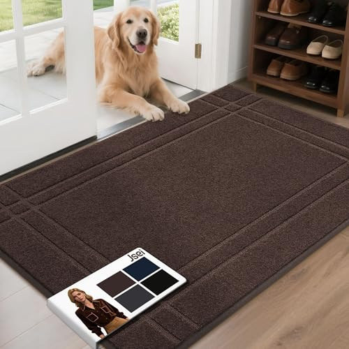 JSEI Entryway Rugs Doormat 32x48, Non-Slip Dirt Trapper Door Mats Indoor, Washable Absorbent and Stain Resist Welcome Floor Mat for Front Door, Dog Door Mat, Dirty Wet Shoes & Paws, Brown