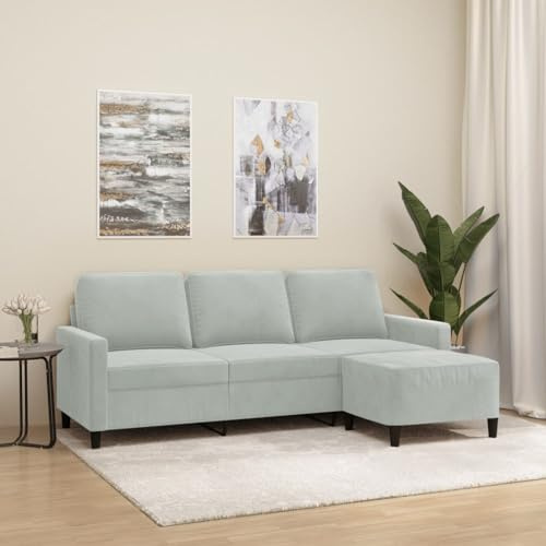 KATERYY 3-Sitzer-Sofa mit Hocker Hellgrau 180 cm Samt Möbel Wohnzimmer