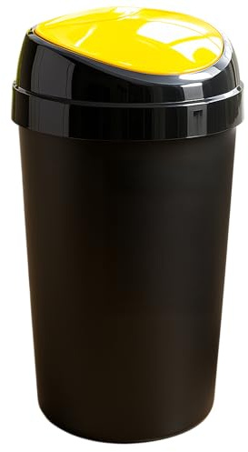 SPECTRAPLAST 60L Premium Black Brabatia Plastic Touch Top Bin, Dustbin, Rubbish Bin for Kitchen, Home With Coloured lids Black/Blue/Red/Silver/Green/Yellow (Yellow)