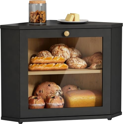 Portapane angolare per piano di lavoro della cucina contenitore di pane nero per pane fatto in casa scatola di pane a due strati sotto il mobile grande supporto per piano di lavoro della cucina
