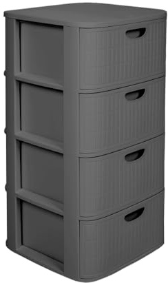 Kreher® XL Rollbarer Schubladenschrank Rollcontainer Nischenschrank aus Kunststoff in Rillen-Optik mit 4 Schubladen. Maße: 40x40x81 cm (Anthrazit)