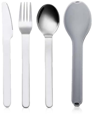 ZENQARI 1 Set Ensemble de Couverts Portatifs Acier Inoxydable Matériau Compact Et Portable 1 Cuillère et 1 Fourchette et 1 Couteau Adapté À École Et Voyage Et Camping