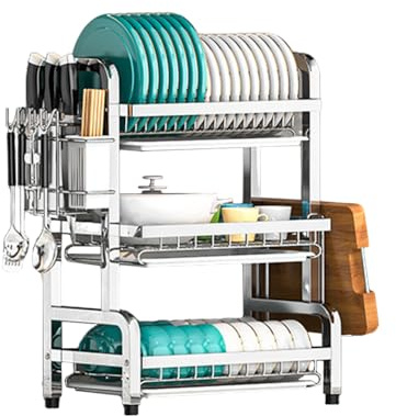 TentHome Egouttoir Vaisselle INOX avec Bac Égouttoir à Vaisselle Étagère Cuisine Accessoires Seche Support Porte Ustensiles Cuisine Sechoir Rangement Vaisselle Casiers et Supports