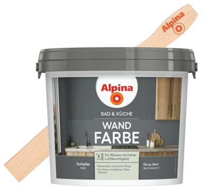 Alpina Bad & Küche Wandfarbe Schiefer matt – inkl. Rührholz – 2,5 Liter
