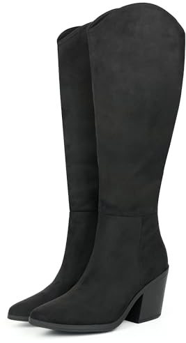 Hawkwell Bottes Cuissardes pour Femme - Hautes au-dessus du Genou à Talon Bloc Épais et Bout Pointu - Bottes Habillées Classiques