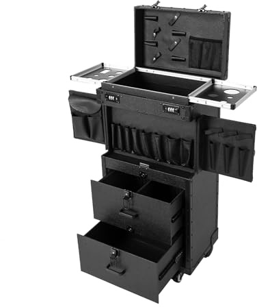 Carro de cosméticos para peluqueros y maquilladores, gran maletín de maquillaje, carrito con 4 ruedas y cajones, caja de belleza móvil para guardar accesorios, 38 x 25,5 x 82 cm