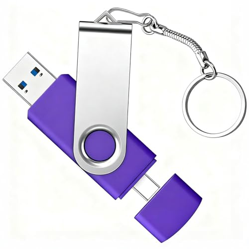 AGECASH 128GB USB-C Dual Flash Drive 1 Pack | 2-in-1 USB A + Type C Flash Drives USB C Thumb Drive USB 3.0 exFAT USBC Memory Stick 128GB - Purple
