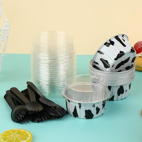 Mini Aluminum Foil Cupcake Baking Cups With Lids (20pcs) Round Cupcake Foil Liners Tart Pie Tin Pan Holder - Disposable Mini Cake Containers Flan Molds For Pudding, Souffle, Party, Wedding