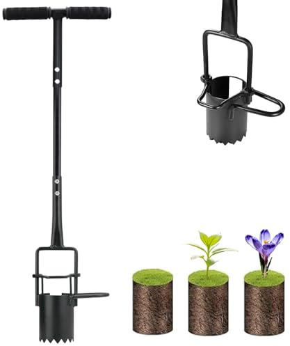 LYMIN Bulb Planter Tool Long Handle, Serrated Base Sod Plugger Heavy Duty Gardening Bulb Transplanter with Soft Grip, Digging Holes Tools to Plant Tulips, Iris, Daffodils