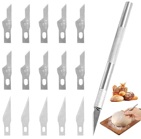 Seefey Messer Brot Einschneiden mit 16 Klingen, Edelstahl Brot Ritzmesser, Teigmesser mit Kunststoff für Liebhaber hausgemachter Handwerker(Enthält 1*Messer, 5 * 11er und 10 * 16er)