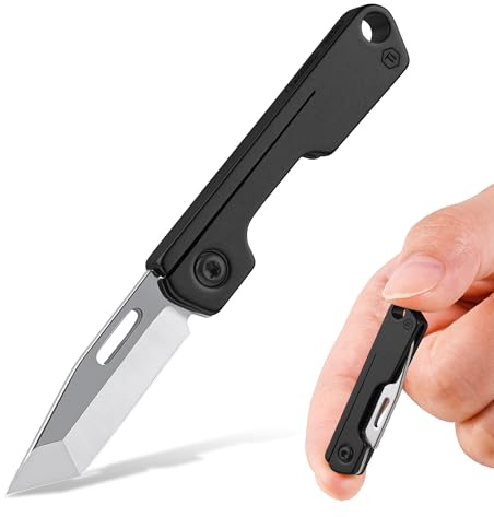 KeyUnity KK20 Kleines Taschenmesser, Leichter Titangriff Klappmesser, Kompaktes EDC-Werkzeug für den Täglichen Gebrauch (Schwarz)