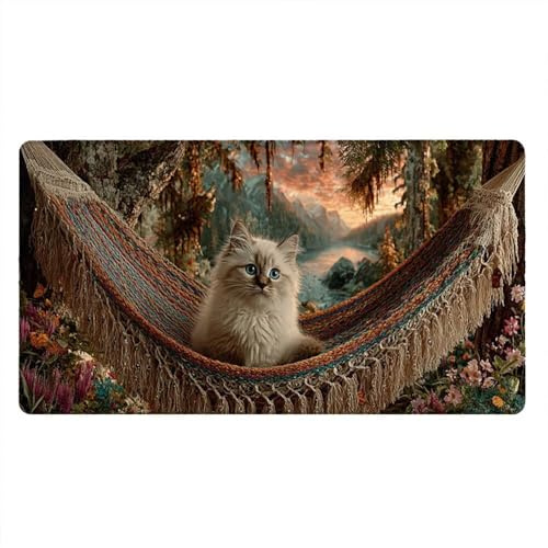 Tappetino Mouse Gaming XXL, 1800x900x3mm Grande Tappetino Scrivania Cuciti Base in Gomma, Mouse Pad Impermeabile Antiscivolo, Desktop Ufficio, Migliora Precisione Velocità (Gatto Oscillatore) xR7-507
