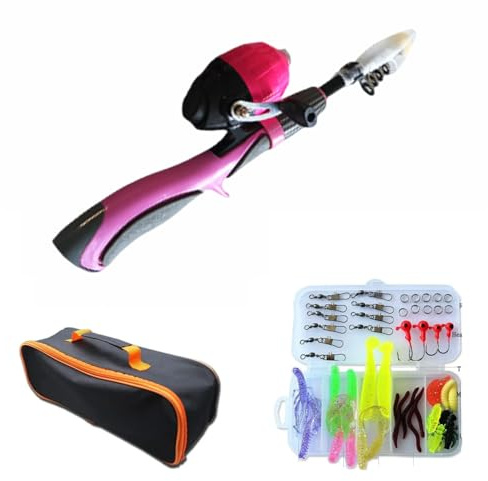 Set combinato portatile da pesca in vetro Luya Rod 52 canne con esca artificiale e bobina di filo, leggero, pieghevole, per bambini, manico in EVA per lago d'acqua dolce