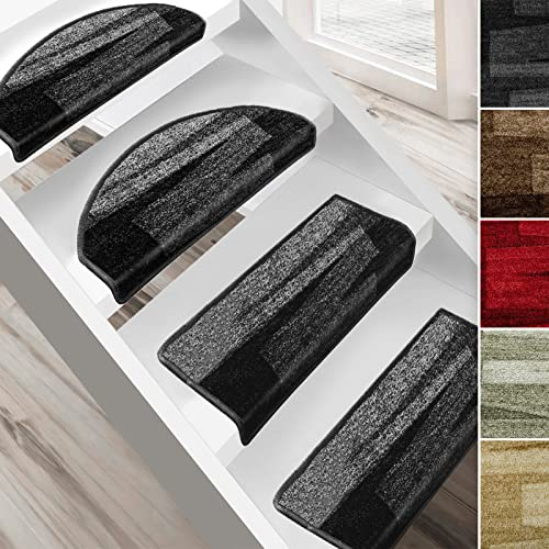 casa pura Stufenmatten innen selbstklebend rechteckig schwarz 15 Stück Treppenstufen Matten 65 x 23,5cm, modernes Design Stufenteppich (Via Veneto)