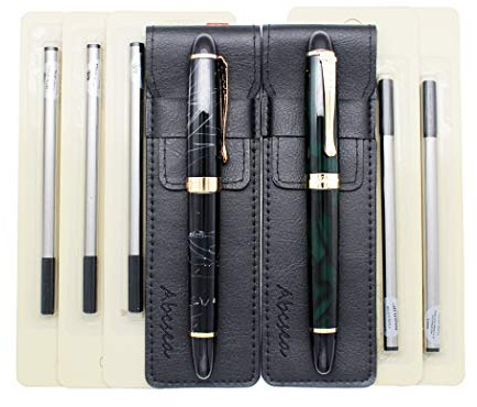 Abcsea 2 Stück Jinhao 450 tintenroller stift set Fineliner, feine Kugelschreiber set feine Spitze schwarz (dunkelgrüner und weißer Draht), mit 5 Stück 0,5 mm Standard-Rollerball-Mine schwarz
