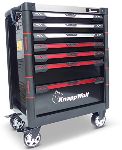 KnappWulf Werkzeugwagen KW533 Werkzeugkoffer Werkstattwagen Werkzeugkasten gefüllt mit Werkzeug Ablage aus Edelstahl 7 Schubladen
