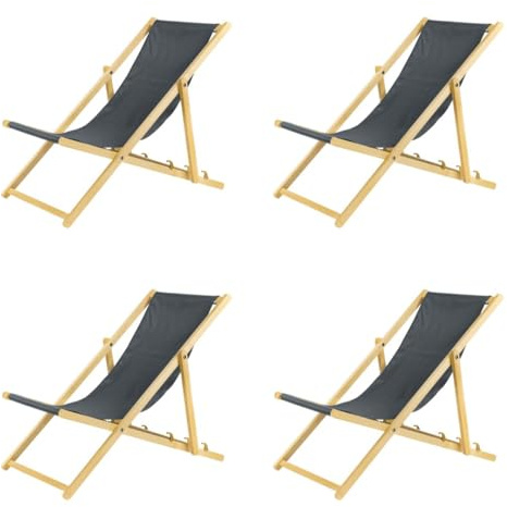 Anpassningsbar solstol av trä, hopfällbar solstol, strandstol, fällbar trästol, solstol, trädgårdsstol, solsäng (4, grå)