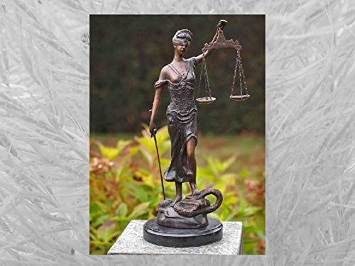 IDYL Bronsskulptur liten kvinna Justitia | 45 x 16 x 16 cm | klassisk bronsfigur handgjord | trädgårdsskulptur eller heminredning | högkvalitativt hantverk | väderbeständig