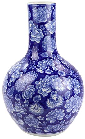 Fine Asianliving Vase Chinois Pivoine Bleu Marine Diam22xH35cm Chinois Vase avec Couvercle Asiatique Jingdezhen Mandarin Décorative