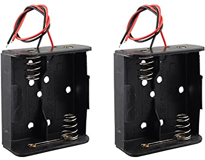 HALJIA 2PCS 2 x 1.5V C Caja de Soporte de Batería, Caja de Almacenamiento de Batería de Plástico de 3V con Cable, Caja de Batería de 2 Ranuras Negro