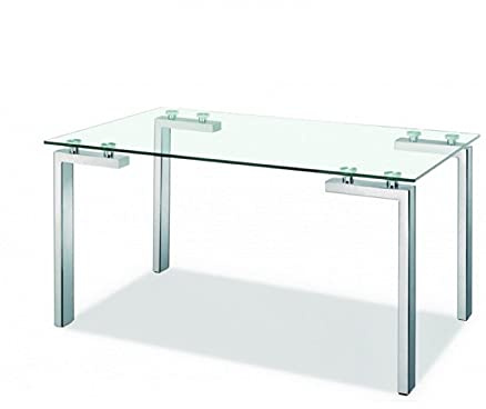 SDM Manhattan Mesa de Diseño, Patas Cromadas, Cristal Templado 10 mm | Acabado Transparente, Para Comedor u Oficina, 140 x 80 x 75 cm de Alto