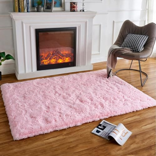 HARESLE Rosa Hochflorteppich 60x120cm rutschfest Teppich für Schlafzimmer | Flauschig, Hochflor 4-5 cm, Hochwertiger Schwamm, für Wohnzimmer, Schlafzimmer, Kinderzimmer, Babyzimmer