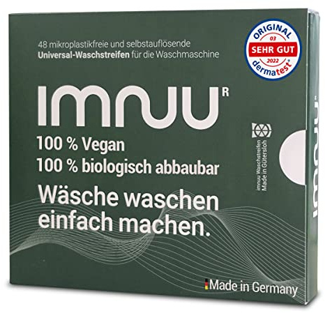 imnuu Universal-Waschstreifen Naturfrische - 48 Stück - Waschmittel-Blätter - Waschmittelstreifen - für weiße, farbige und dunkle Wäsche - Vegan - Frei von Mikroplastik - 100% biologisch abbaubar