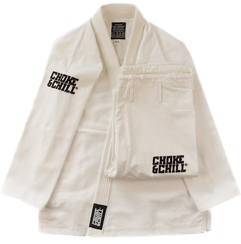 Choke&Chill Brazilian Jiu Jitsu Gi Kimono kostym nybörjare svart, blå och vit, Vit, M