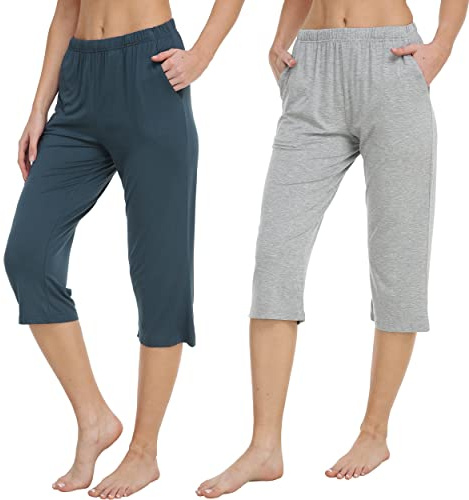 MoFiz Pantaloni Pigiama Donna 3/4 Pantaloni Lunghi per Dormire Pantaloni del pigiama Morbidi Pantaloni Pack-C XL