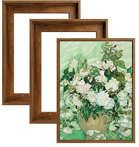 FOLKOR Floating Frame for 5x7 Inch Canvas Painting with 0.6-0.8” Deep, 3 Pack Floater Frame for Canvas Prints, Art frame for Wall Prints Diamond Painting Paint by Numbers (Dark Brown)