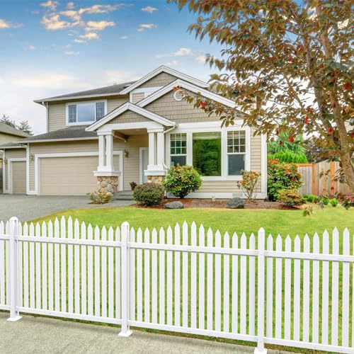 Patio Vinyl Picket Fence White Panels 36 H x 84 W PVC Decorative Fences for Front Yard Porch Patio Deck Pool Air Conditioner Safety Dog Fencing (20 Pickets, Scallop)