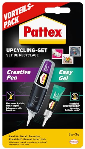 Pattex Sekundenkleber Upcycling-Set, 2-er-Set bestehend aus Creative Pen (3g) und Power Easy Gel (3g), Superkleber für schnelle Reparaturen und kreative DIY-Projekte zu Hause