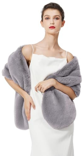 BEAUTELICATE Chal Estola de Pelo Mujer Boleros para Invierno Fiesta Novia Bodas（Gris Claro,talla única）