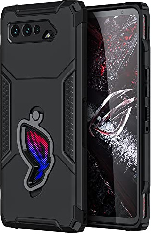 HikerClub für ROG Phone 5 und ROG 5 Pro (2021) Ständer Hülle, Kompatibel mit Air Trigger, EingebautKameraschutz und Staubstopfen, Versteckt Ringständer Militärische Klasse Stoßfeste Handyhülle