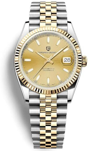 TYBERLEY PaganiDesign Lusso Uomo Orologio Meccanico Automatico Giappone NH35 Movimento Acciaio Inox AR Sintetico Zaffiro sintetico 100m mpermeabile Elegante Abito Sport Orologio Data (ORO)