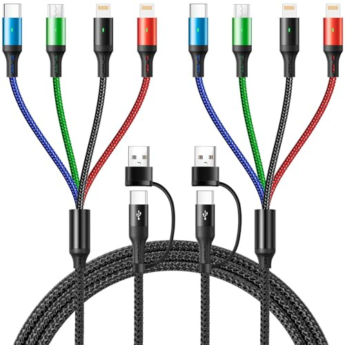 YTLUSN 4 in 2 Multi USB Kabel [2Stück,1.8M] 6 in 1 Multi Schnellladekabel 3,5 A USB A/C auf Typ C/Micro-USB/Lightning, Universal Ladekabel für iPhone16 15 14/Android/Galaxy/Carplay