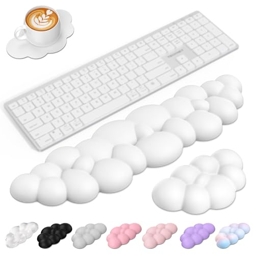 TECKNET Wolke Handballenauflage Tastatur, Ergonomisches & Entspannendes Handgelenk: Memory-Schaum mit PU-Leder Gegen Müdigkeit, 3-In-1 Handauflage Set Für Büro, PC, Gaming, Computer - Weiß