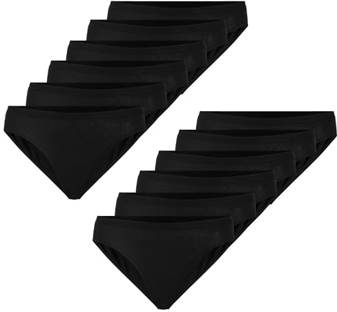 Liabel Slip Donna Elasticizzati Mini (Pacco da 3 e 6 Pezzi) Mutande Intimo Extra Comfort, Certificati Oeko-Tex, Non lasciano segni (IT, Testo, S, Regular, Regular, 12 Pezzi Nero)