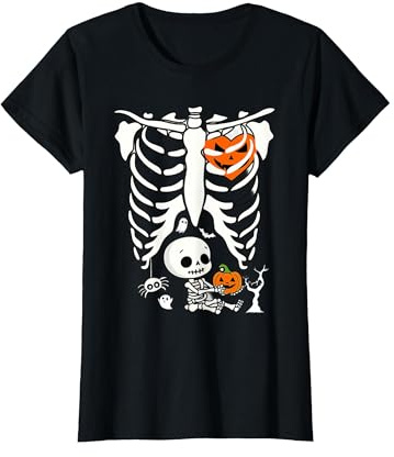 Costume d'halloween Amusant pour Femme Enceinte, Citrouille, Cage côtelée T-Shirt, Femme, Noir, XXL