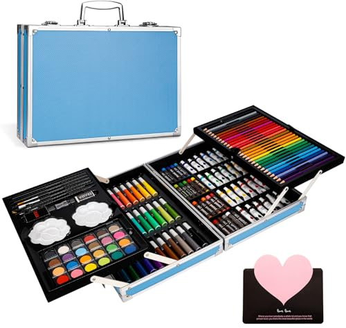ZUSUZU 145 pezzi valigetta colori bambina,Set Per Disegno Professionale,Scatola in alluminio e kit da disegno con matite colorate,pittura valigetta per bambini,kit disegno acquarellabili bambini