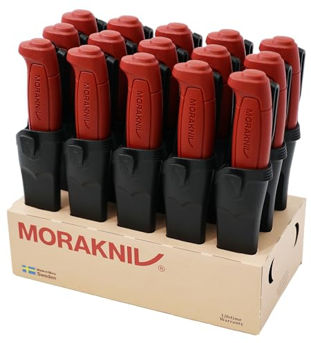 Morakniv Messer mit Scheide für Handwerker - 15-Pack Rot - Basic 511 C - Mora Messer Feststehende Klinge aus Kohlenstoffstahl - 2,0 mm - Hergestellt in Schweden - Outdoormesser feststehend