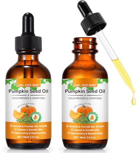 Pumpkin Seed Oil for Hair Growth 60ml 2 Pack - 100% Pure Natural Cold Pressed Hair Growth Oil for Dry Damaged Hair, Strengthen Hair Thickness, Nourish Hair Scalp, Moisturizer Skin